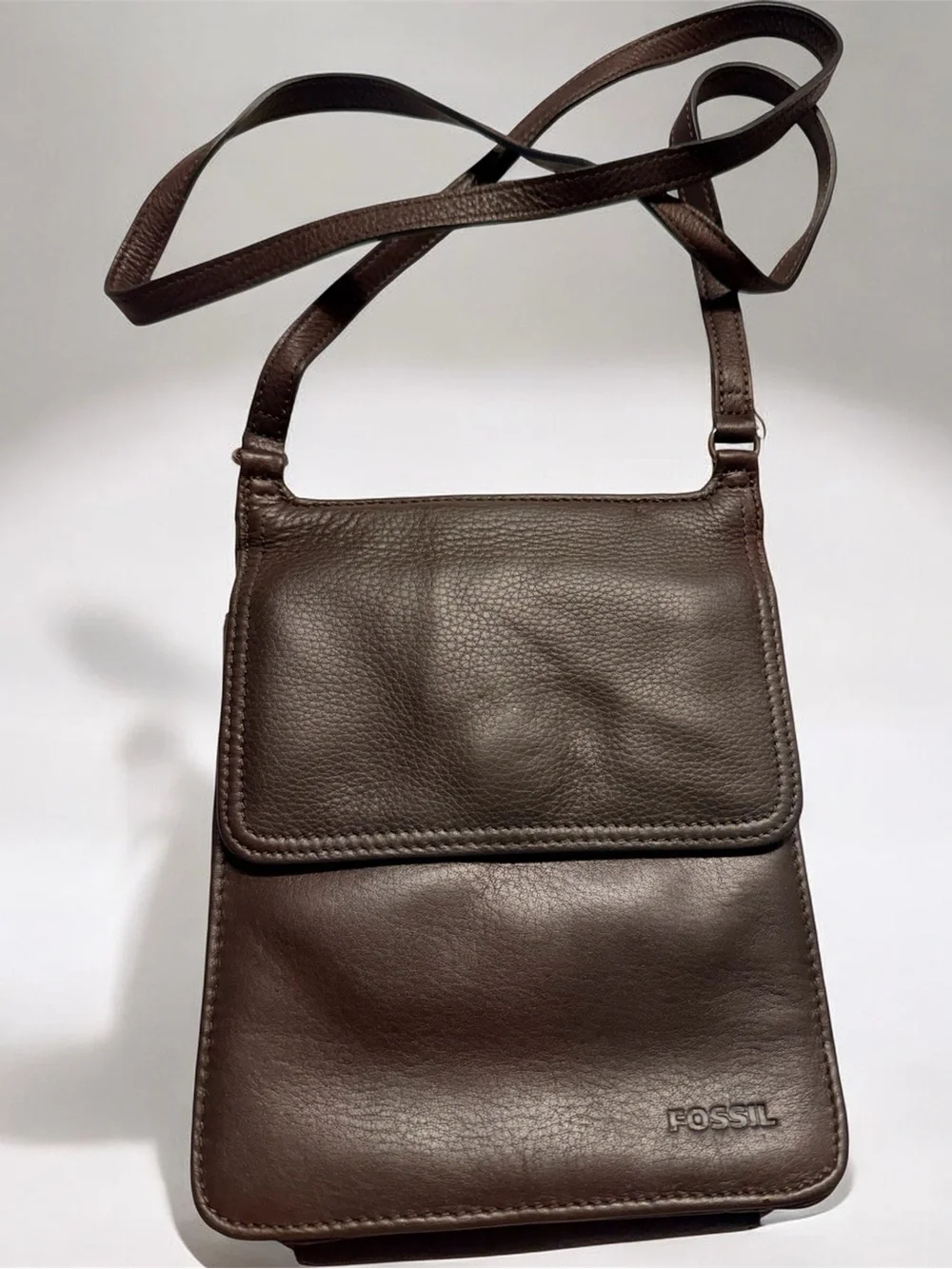 Fossil Brown Leather Crossbody Bag Small Messenger Adjustable Strap